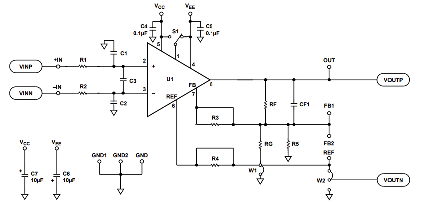 Schaltplan - Analog Devices Inc. Evaluierungsboard EVAL-INAMP-ICF-RMZ